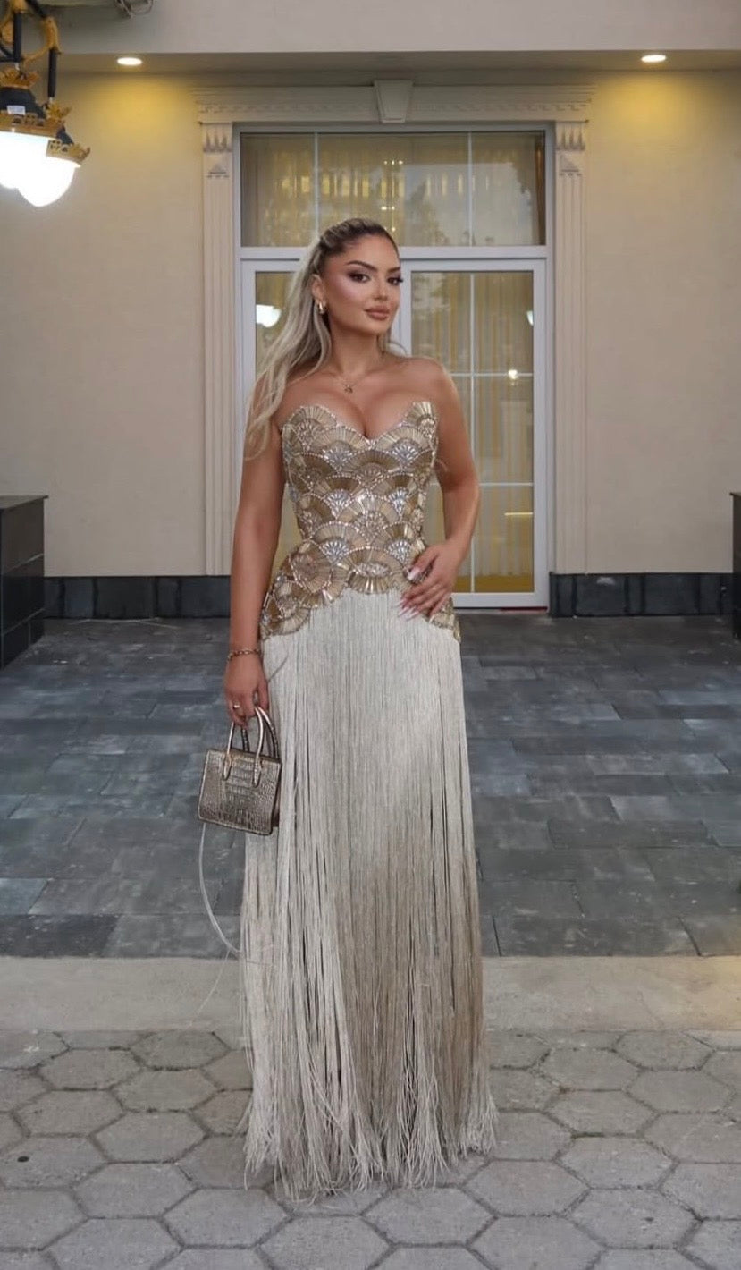 PAJTIM RACI BEADED GOLD DRESS | RRP: $2200